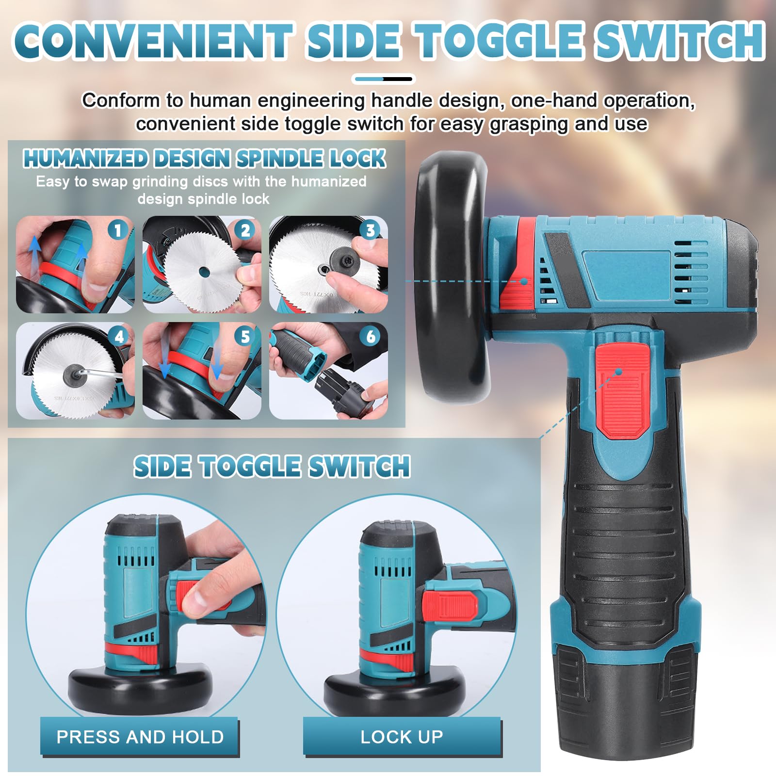 Smerigliatrice a Batteria Angolare, Mini Smerigliatrice Angolare con 2 Batterie da 2000mAh, 19500rpm, con 6 Dischi da Taglio, Smerigliatrice Angolare da 76MM per Smerigliare e Lucidare