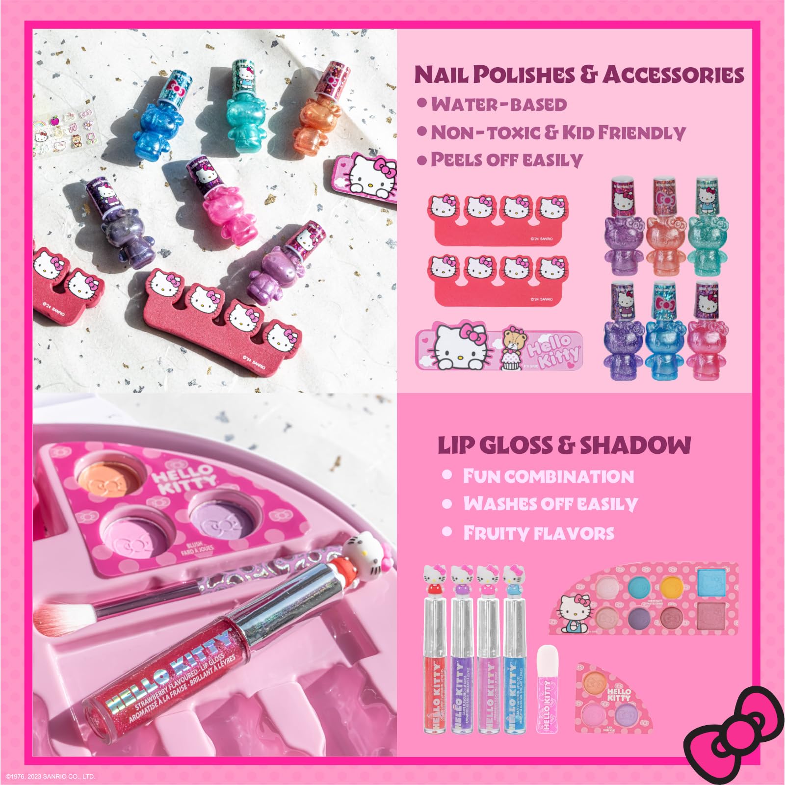Hello Kitty - Juego de maquillaje con luz para niñas, incluye accesorios para uñas, ojos y labios, regalo perfecto de cumpleaños y vacaciones, pilas AA no incluidas, a partir de 3 años 4