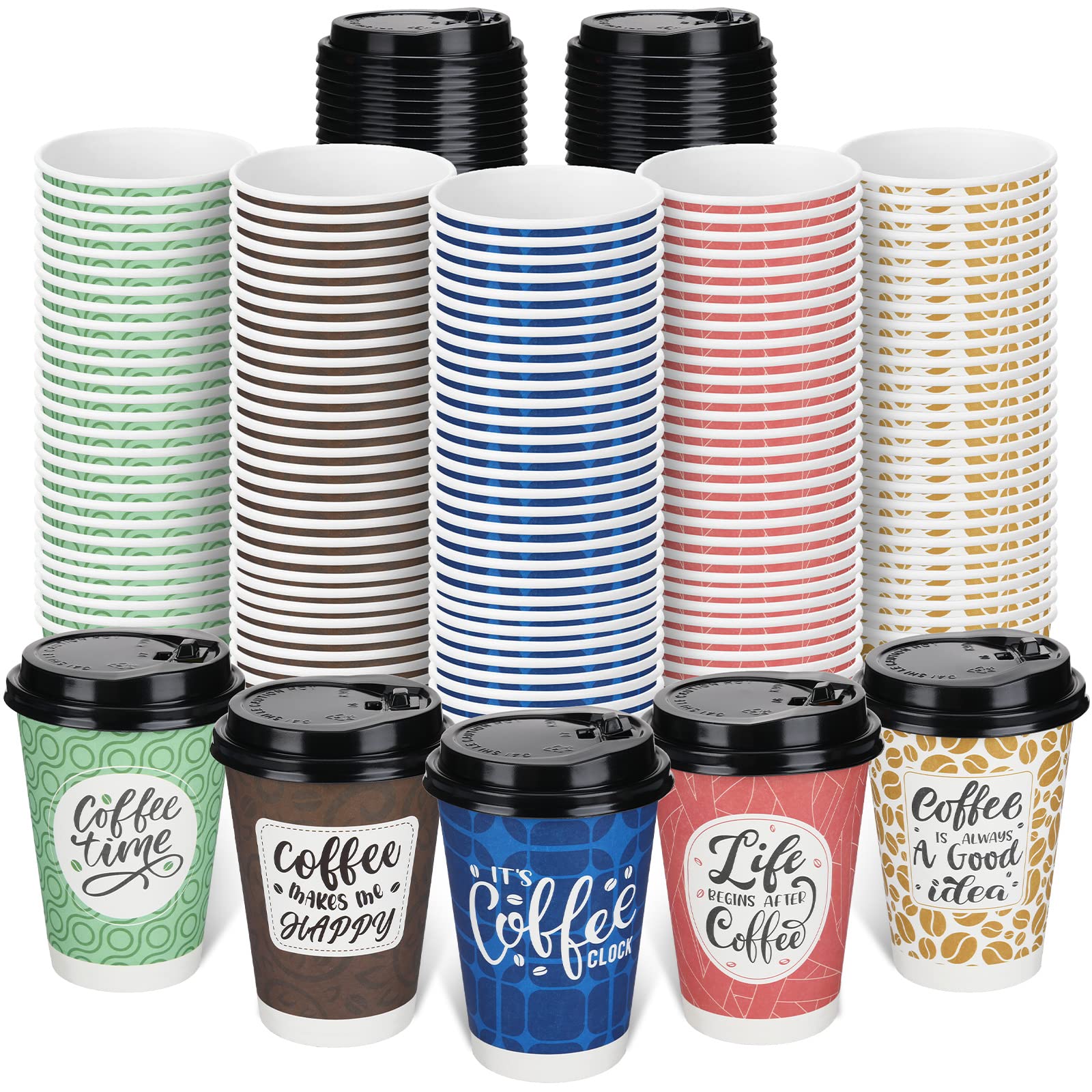 Eaasty 200 Pack 12 oz Disposable Coffee Cups with Lids Marble Paper ...