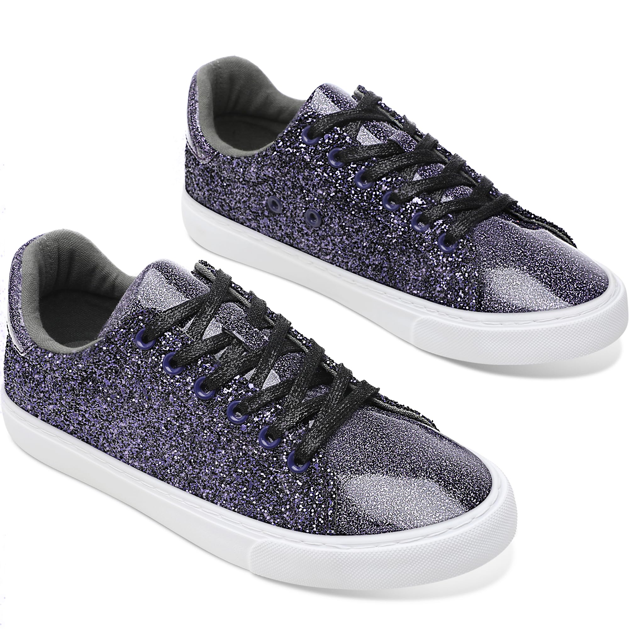 AISFAES Glitter Sparkly Low Top Sequins Lace Up Tennis Shoes Comfort Bling Fashion Shiny Walking Shoes