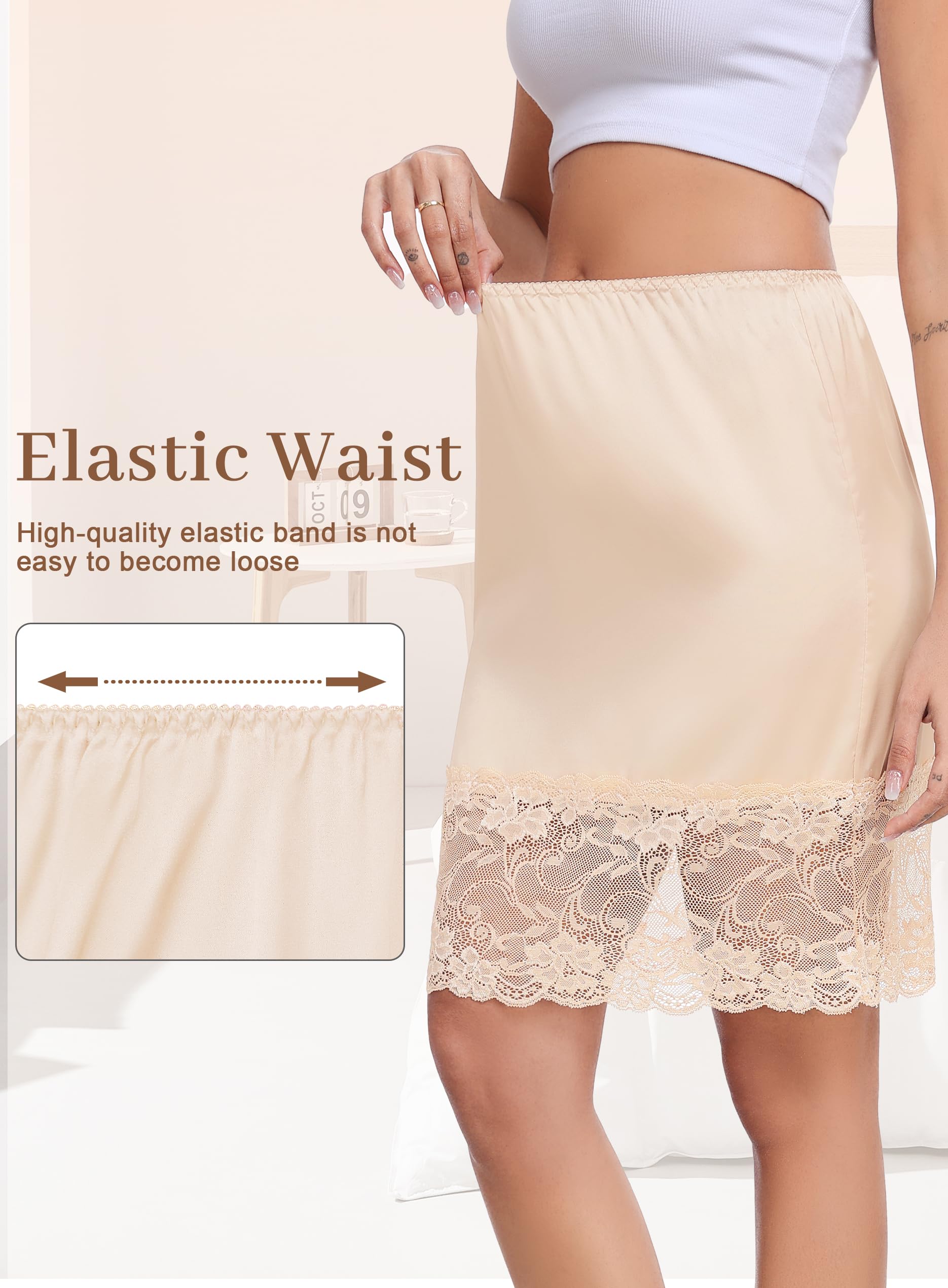 Lovasy Satin Unterrock Damen Kurz Knielang Halbrock Petticoat Elegantes Spitzen Unterröcke für Damen Underskirt Unter Kleid,S-XXL
