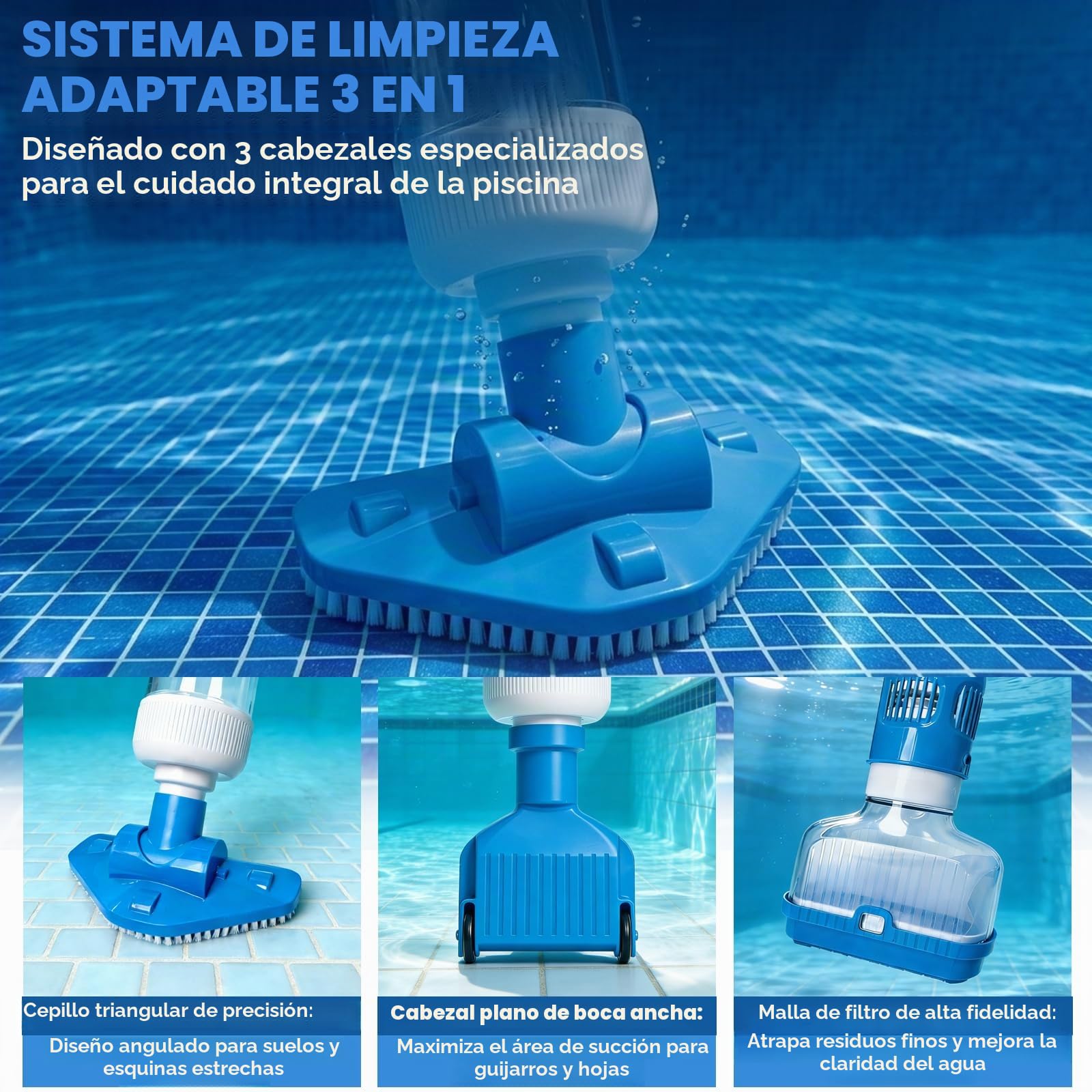 Bostar 2026 Nuevo 35L/min Aspirador Piscina con Mango Telescópico, 3 en 1 Caudal de Succión Limpiafondos de Piscina a Bateria Inalámbrica para Piscina Pequeñas SPA