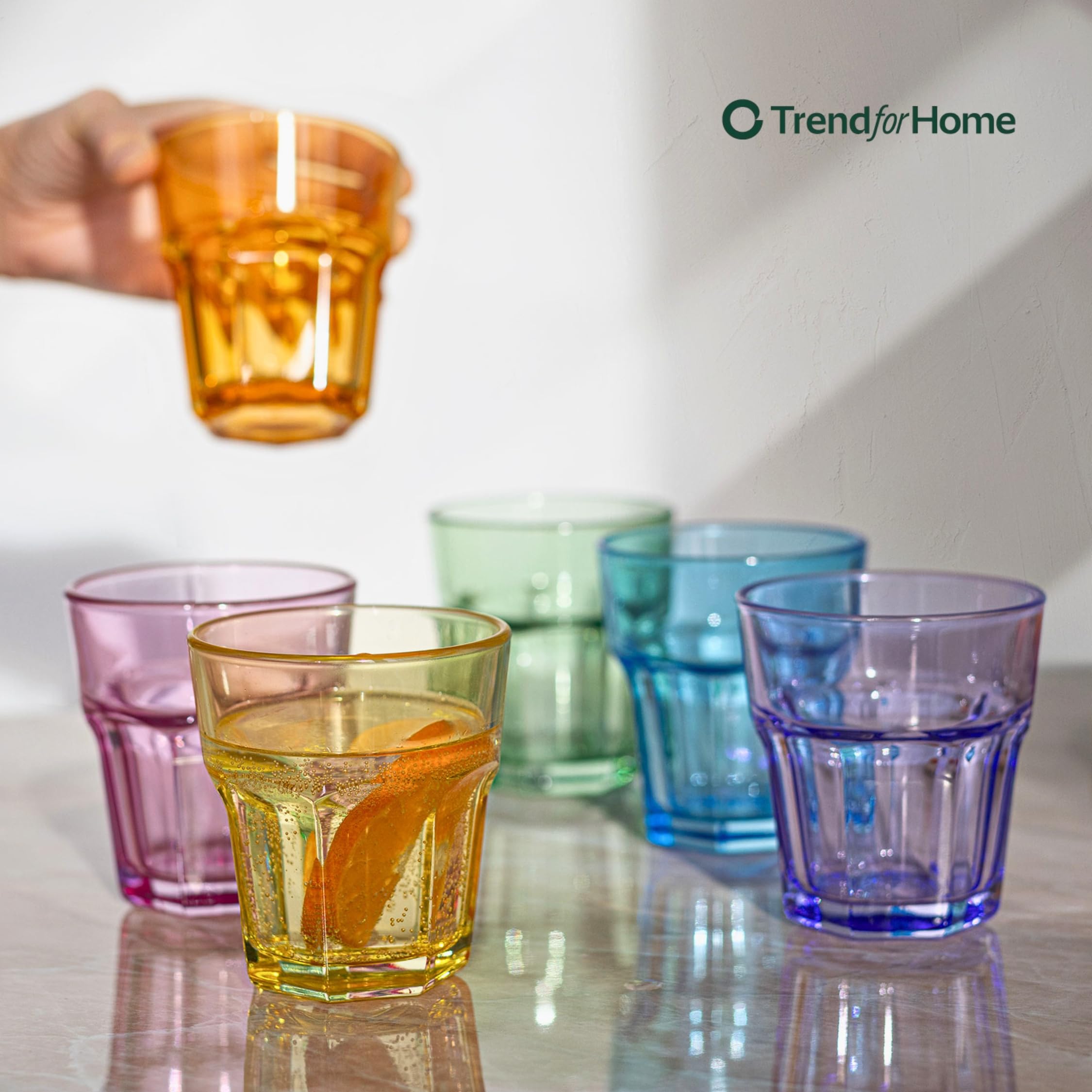 TREND FOR HOME Set Bicchieri Acqua Vetro Colorati 6 Pezzi Bicchieri Vino Colorati 280 ml Tumbler Bassi Bicchieri Piccoli Vetro Bicchieri Arcobaleno Bicchieri Vetro Bambini, Gigi Rainbow Blast