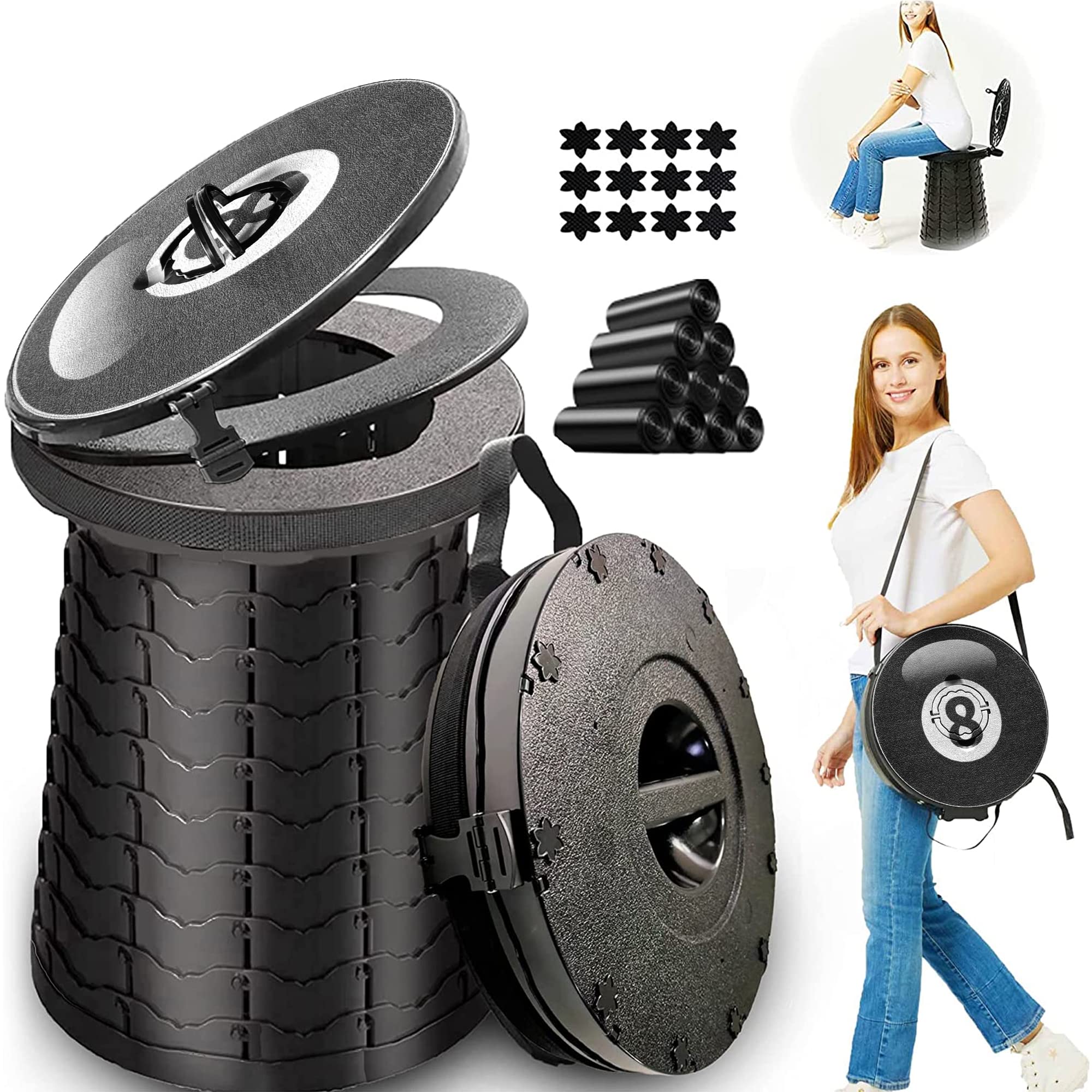 Portable Toilet for Camping,Telescoping Portable Toilet,Camping Toilet with 7 Free Toilet Garbage Bags, Outdoor folding portable mobile toilet,Portable Potty for Camping/Boat/Road Trips/Beach