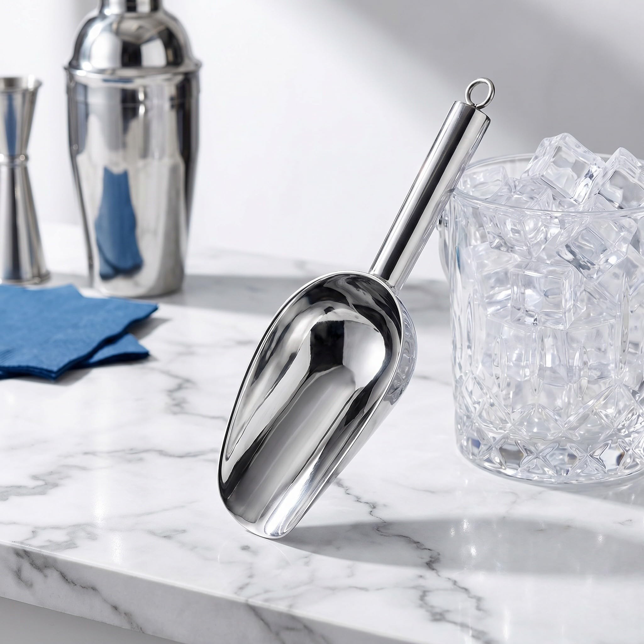 Operitacx 12 palas para hielo para congelador - Palas de metal para hielo de 170 ml, pequeñas de acero inoxidable con orificio para colgar, ideales para bares, bodas y fiestas. Aptas para