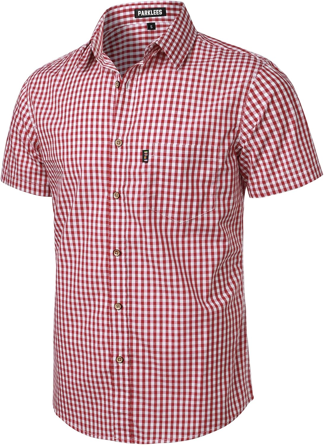 PARKLEES Men's Casual Plaid Button Down Shirt Cotton Short Sleeve Gingham Dress Shirts Regular Fit with Pocket - Image 2