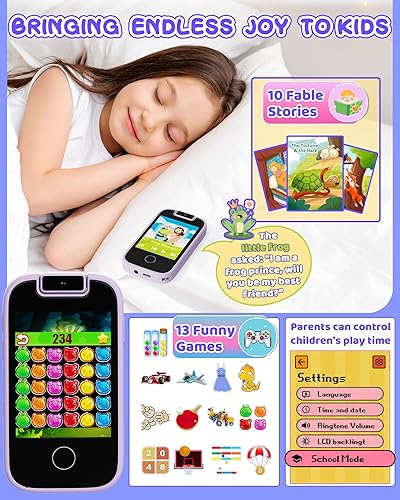 Miniatura 4 de UCIDCI Juguetes de teléfono para niños, regalos de unicornios para niñas de 3 a 7 años, pantalla táctil, reproductor de música falso con cámara