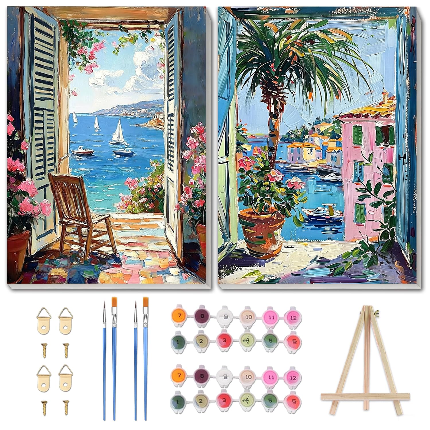 Yveszomi 2 Pack Paint by Nnumbers for Adults with Frame, Seascape Painting by Numbers for Adults, Seaside Adult Paint by Numbers Canvas Kits for Gifts and Home Decor 8x12in
