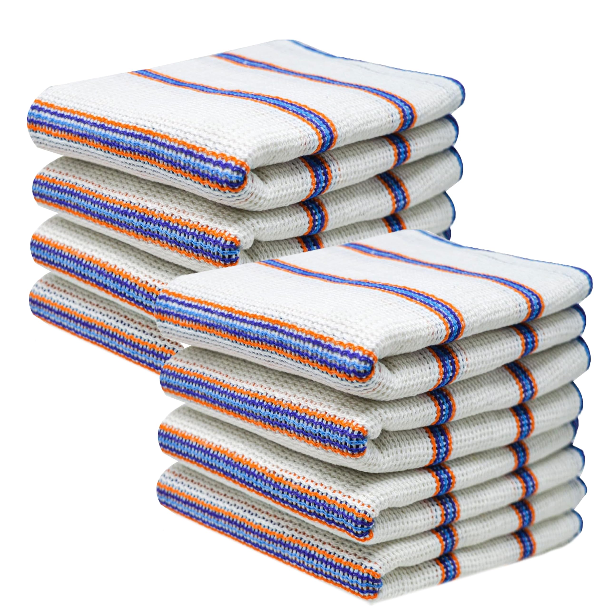 Homeshopa.com White Homeshopa Dish Cloths, 8 Pack Mixed Fibre Antibacterial Super Absorbent Lint Free, Quick Dry Striped Kitchen Towels, Washing Up Dishcloths, 34 X 34Cm