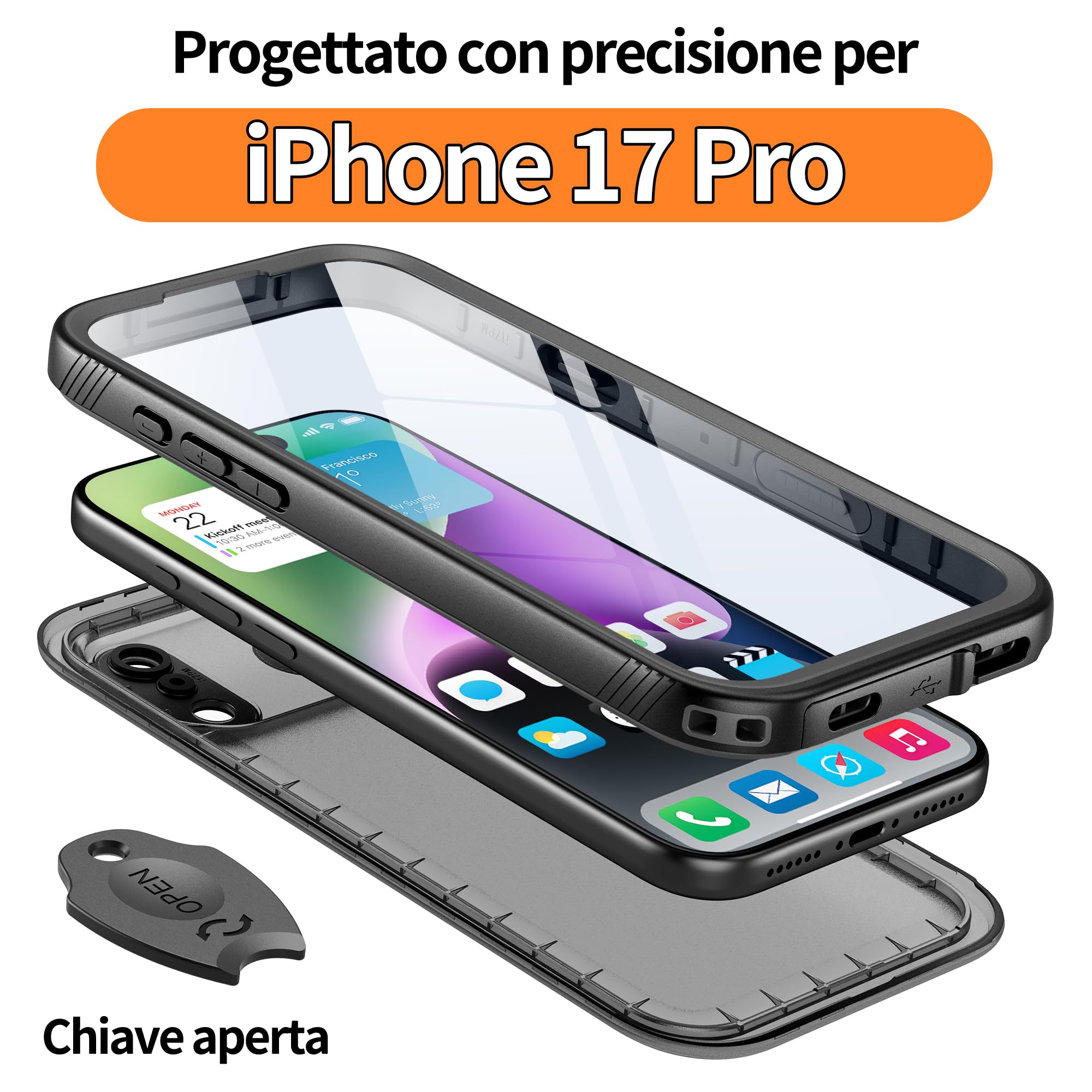 Cozycase TOP Cover Protettiva Per iPhone 17 Pro Impermeabile Antiurto IP68 Subacquea Antipolvere 360 Completa integrale Militare Rigida Rugged Custodia Resistente i Phone 17Pro Anti Urto Waterproof