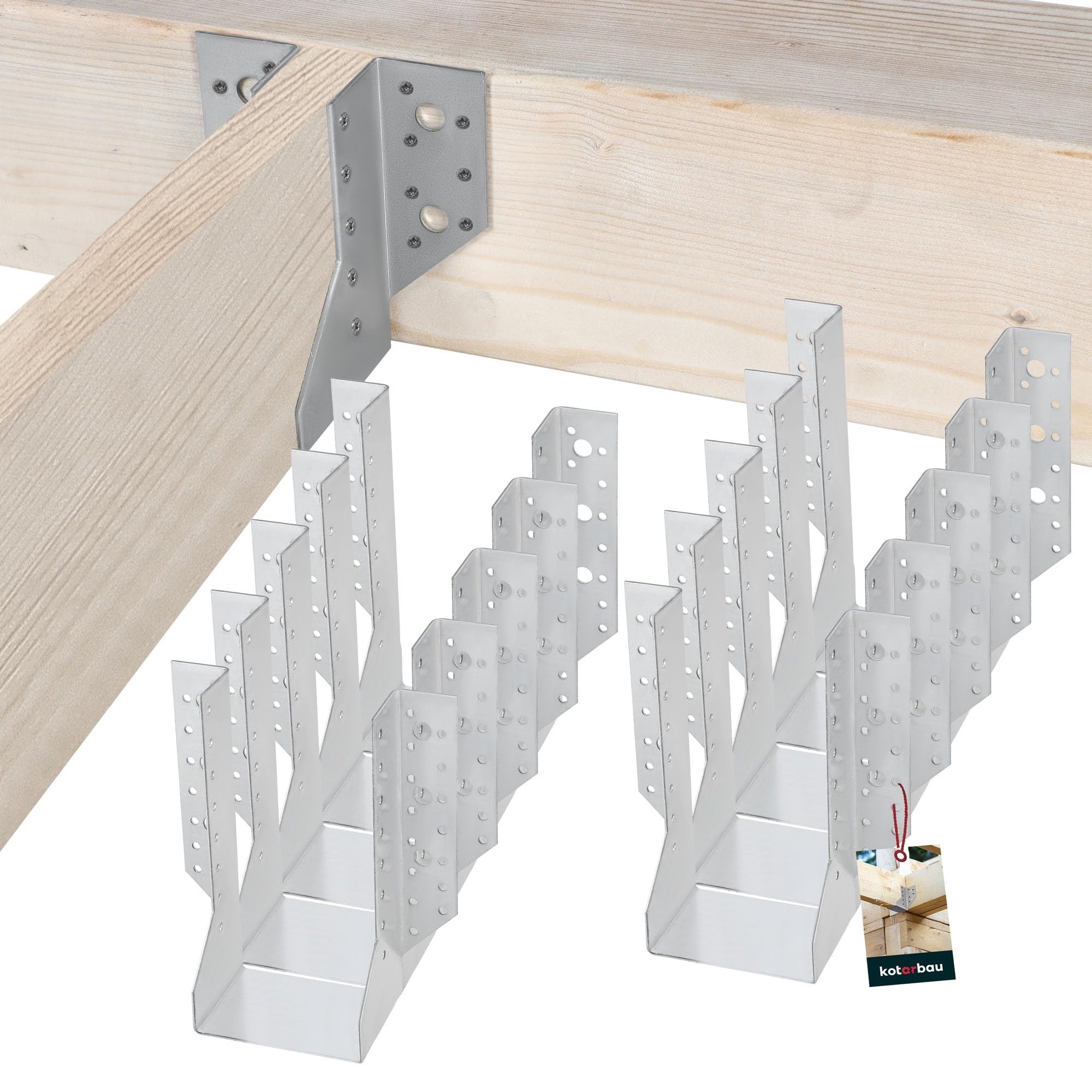 KOTARBAU® - Staffa per travi tipo A, 100 mm, giunti per travi in legno, per costruzione edile esterna, confezione da 10 pezzi