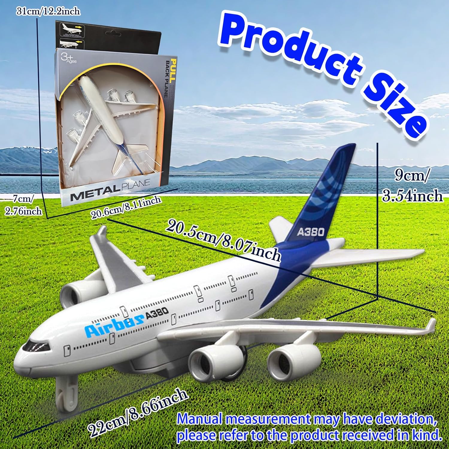 OTONOPI Airplane Toy A380 for Kids, Bump and Go Pull Back Airlines Die Cast Metal Airbus Plane Toy with Lights and Sounds, Model Airplane Toy for Boys & Girls Age 3-12 for Gift and Collection
