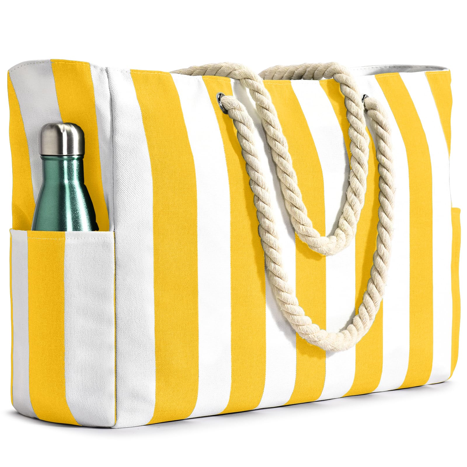 Becokan Women's Pool Swim Bag - Waterproof Sandproof Large Stripe Beach Tote with Zipper