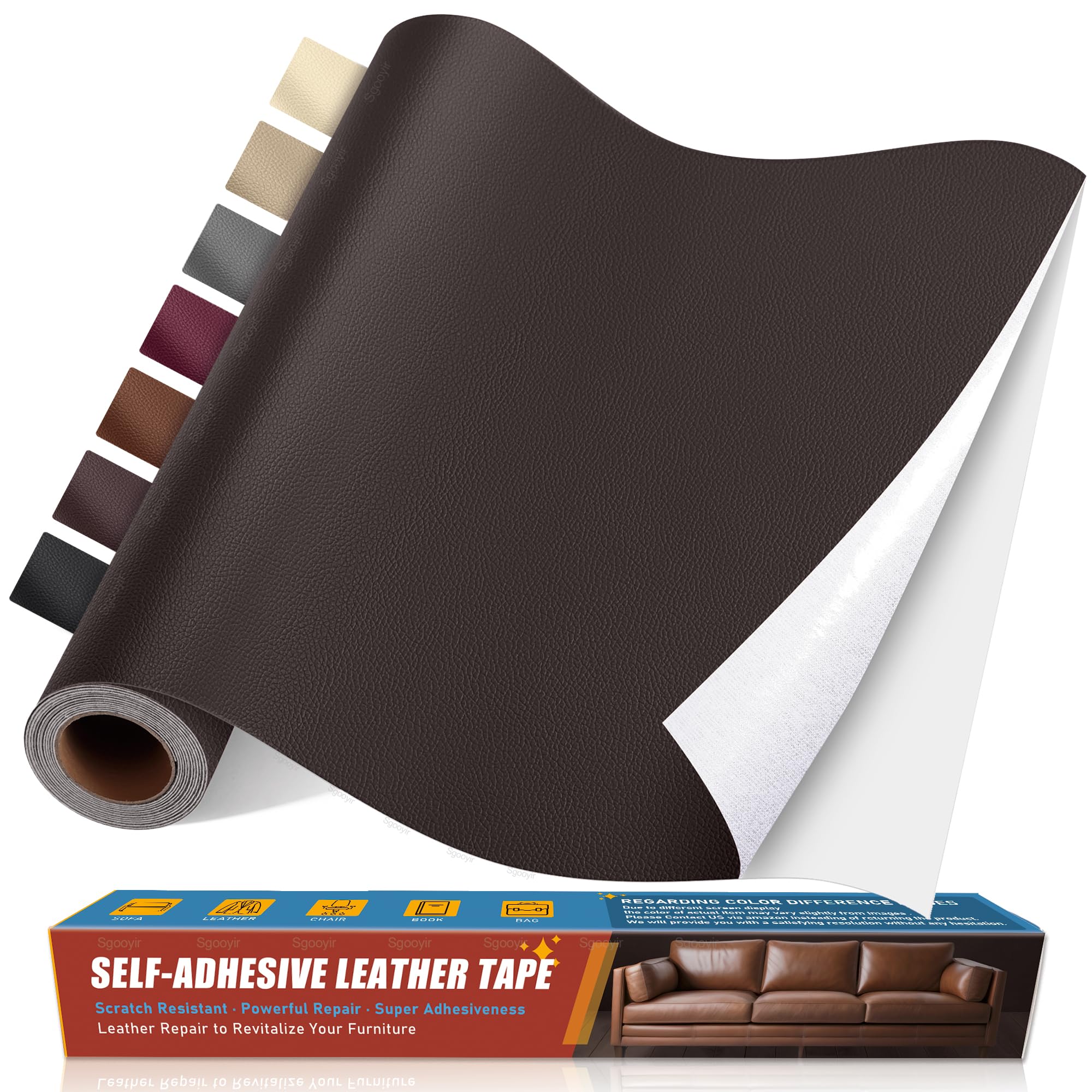 Sgooyir Self Adhesive Leather Repair Patch, 16"x 31.5" Large Leather Repair Tape for Couches, Vinyl Repair Kit for Furniture, Car Seat, Sofa, Chair Coffee