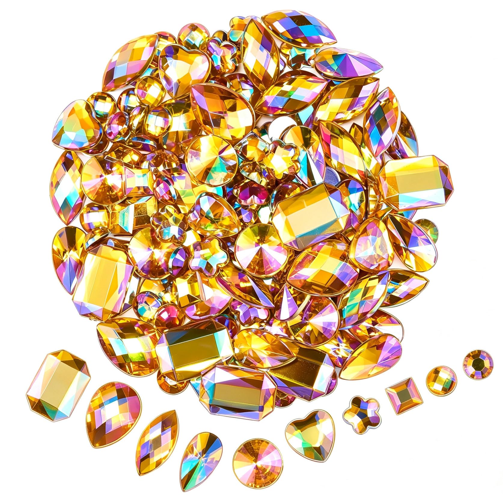 View 1 of 1200 Pcs AB Rhinestones for Bedazzling, Rainbow Effect Craft Gems for Crafting, Flatback Embellishments Gemstone for Halloween Pirate Party Decorations (010 Golden Yellow AB)