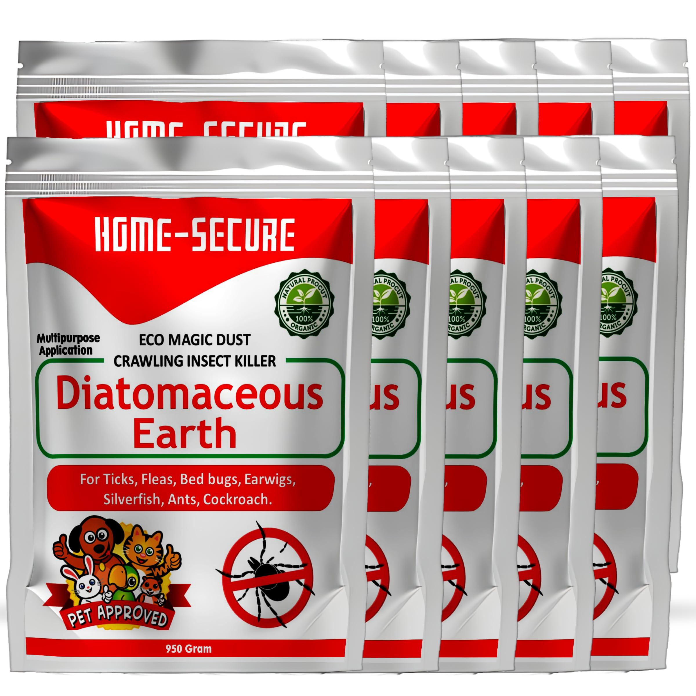 Home-Secure Diatomaceous Earth - 950 gm, Natural Insect Repellent For Organic Pest Control Against Crawling Insects, Ticks, Fleas, Bedbugs, Earwigs, Silverfish, Ants, Cockroaches (Pack of 10) (B0CY8JBM4V) Amazon Price History, Amazon Price Tracker