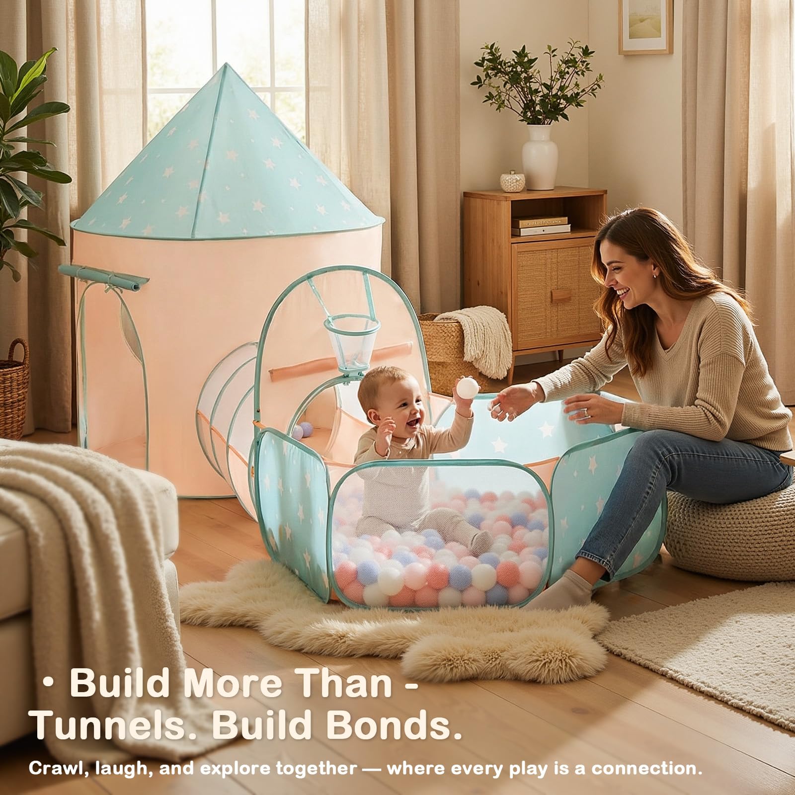 SISTICKER 3 en 1 Pop-up Tunnel Tente Enfant: Tente de Jeux Enfant Interieur Extérieur Piscine a Balle pour Bébé - des Jouets et des Cadeaux Portables et Amusants(Orange Green)