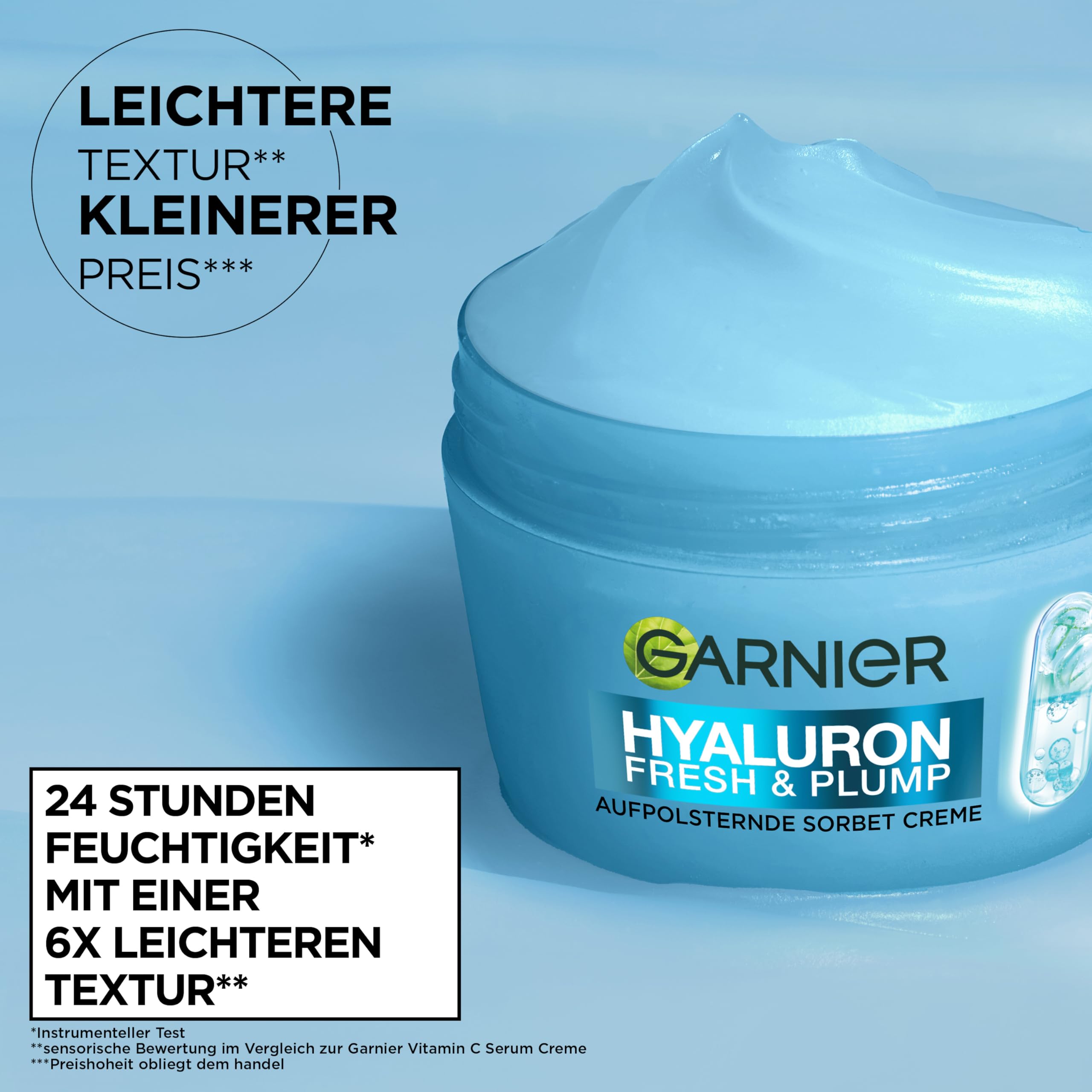 Garnier Hyaluron Fresh & Plump Aufpolsternde Sorbet Creme – Gesichtspflege mit Hyaluronsäure & 4% Niacinamid für prallere Haut – Feuchtigkeitscreme für glatteren & ebenmäßigen Teint – 50ml - 4