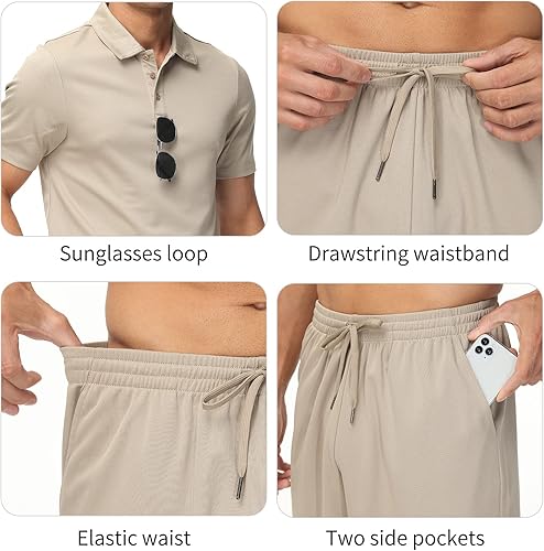 Miniatura 6 de MoFiz Conjunto deportivo para hombre, conjunto de trajes de verano casual, ajuste seco, manga corta, polo, trajes de 2 piezas