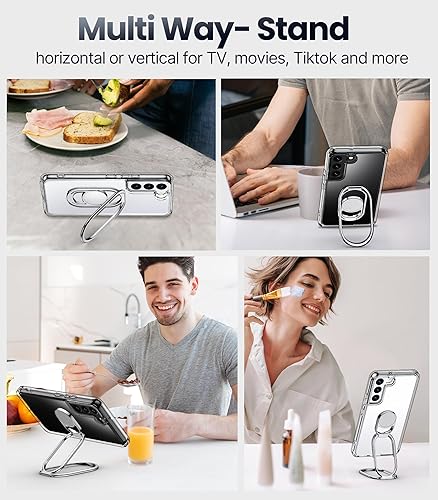 Miniatura 4 de Shields Up Funda para Galaxy S21 con soporte, funda transparente para Samsung S21 con soporte de doble anillo ajustable y plegable Funda protectora