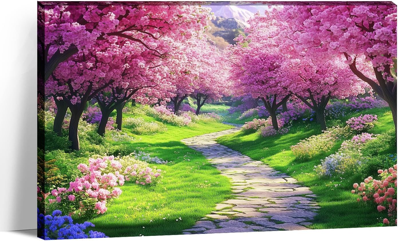 Landscape Canvas Art Living Room Wall Decor Framed Pink