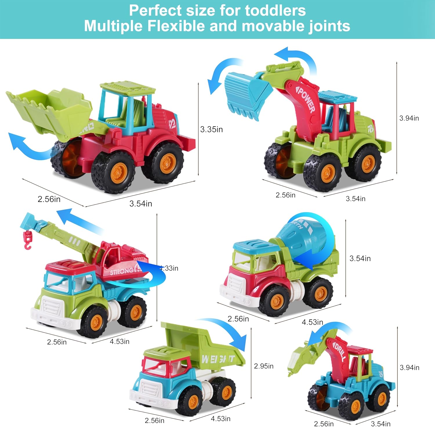 Construction Toys Trucks Set for 3 4 5 Year Old Boys Kids Toddlers, Sandbox Excavator Crane Bulldozer Dump Cement Drill Truck Construction Vehicle Engineering Car Christmas Birthday Gifts - Image 4