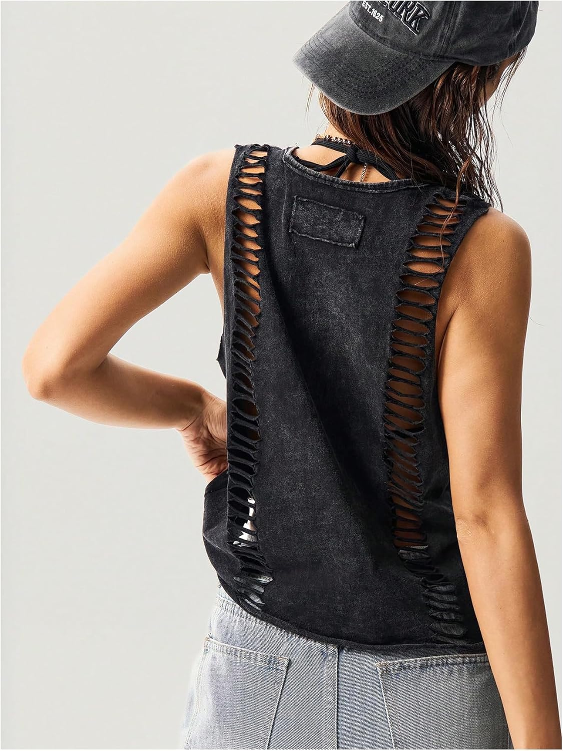 Women's Hollow Out Summer Sleeveless Tank Tops Washed Retro Rock Concert Outfits Tops Streetwear - Image 2