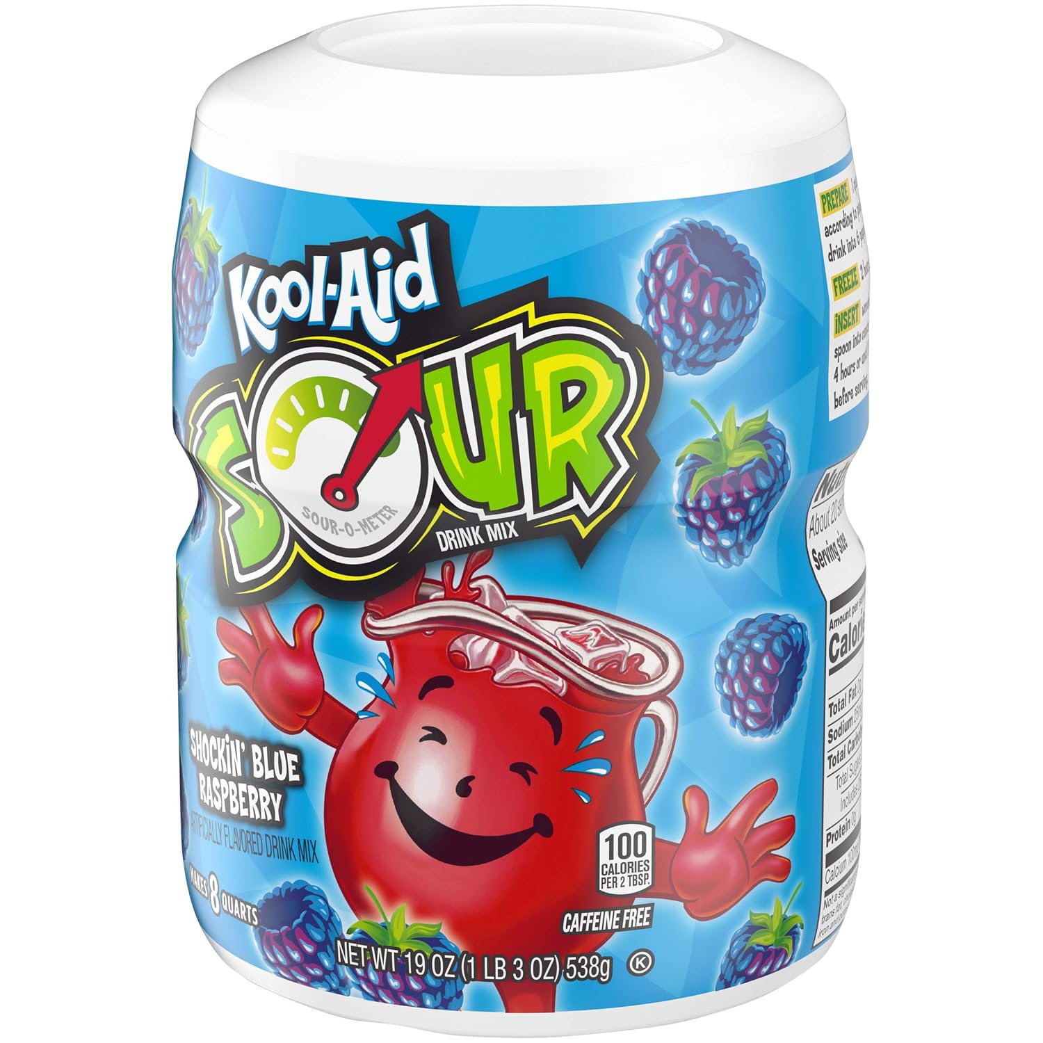Kool-Aid Sours Shockin' Blue Raspberry Flavored Powdered Drink Mix (19 oz Canister)