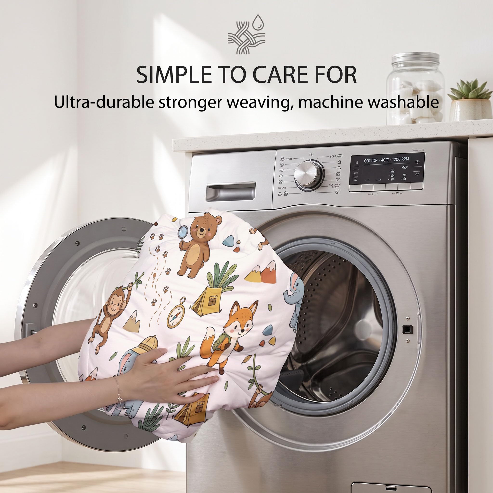 Piumone 2-In-1 Letto Singolo 140X200 Cm Animali Divertenti E Avventurosi | Trapunta E Piumino Reversibile 4 Stagioni, Campeggio Nella Foresta Animali, Copriletto Lavabile Morbido Leggero, Beige