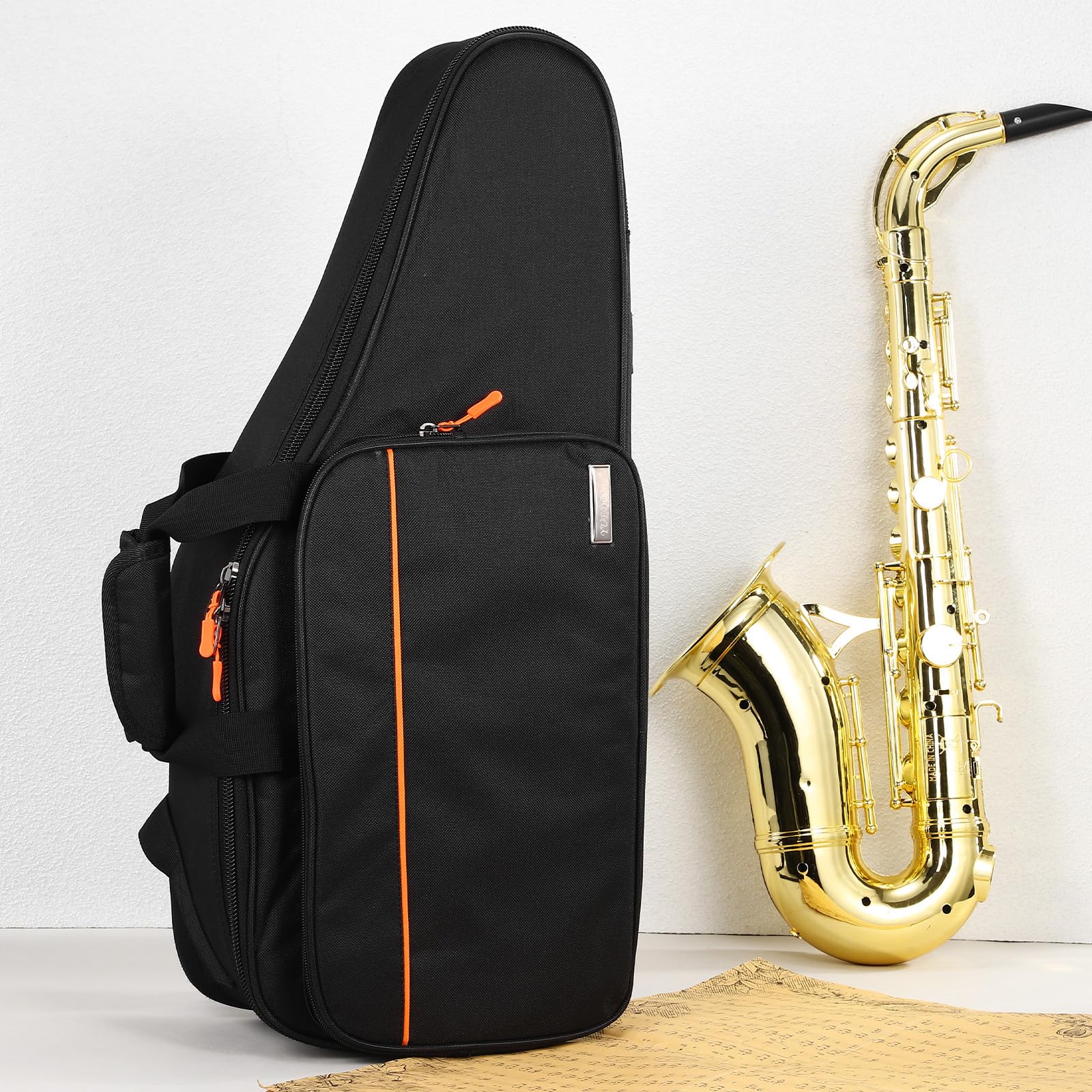 Vaguelly Valise pour saxophone alto Oxford étanche avec rembourrage de 18 mm, bandoulière, poche extérieure, de transport léger pour saxophone Noir
