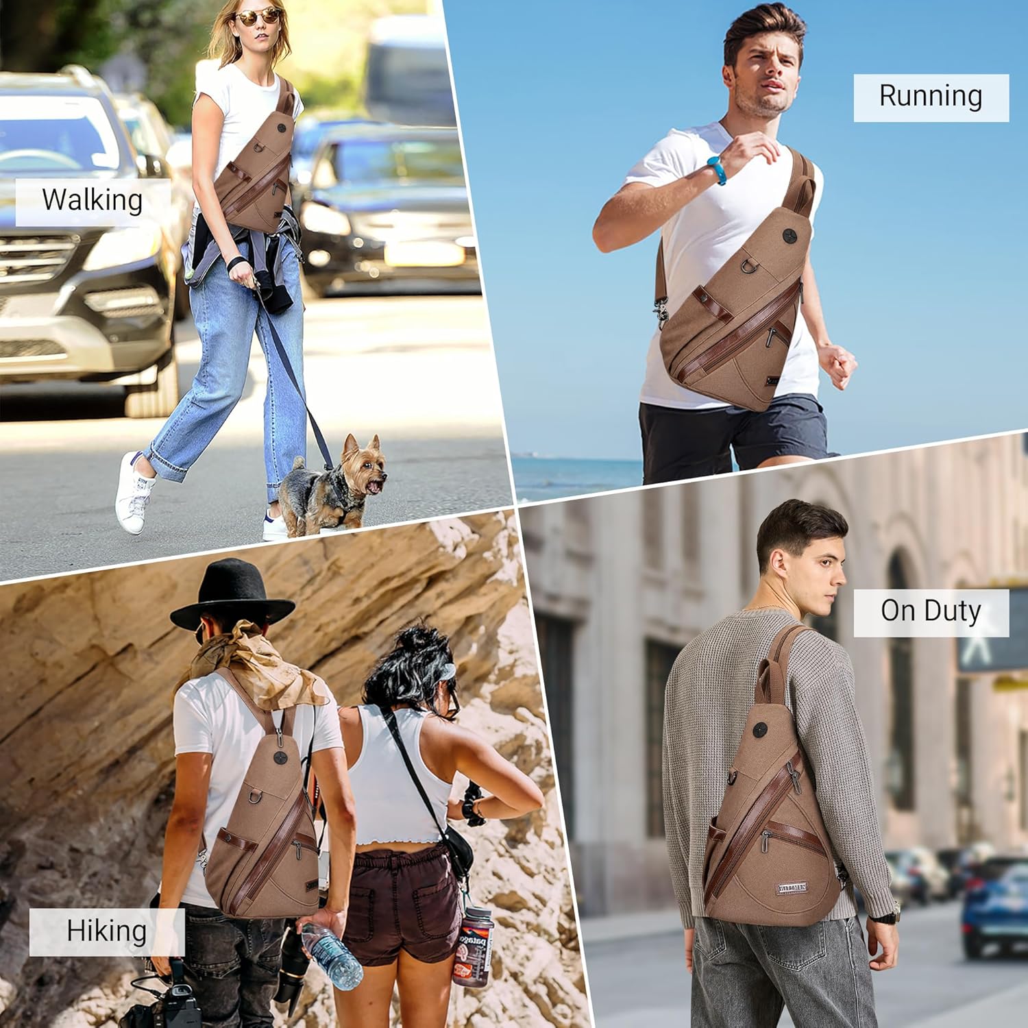 WITZMAN Canvas Sling Bag for Men Women Convertible Sling Backpack Crossbody Vintage Chest Bag Travel Casual Daypack(A8003 Brown) - Image 8