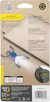 Nite Ize BugLit Rechargeable Micro Flashlight - LED Bug Light for Indoors or Outdoors - Clip On Reading Light - Tent Light for Camping - Task Light with Gear Tie Legs - USB Rechargeable - Bright Blue