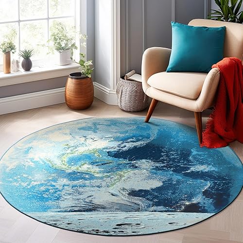 Rugshop Galaxy Collection Adventure Moon - Alfombra redonda para interiores y exteriores, 6 pies y 6 pulgadas, color azul