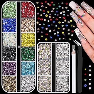5400Pcs Glass Crystal Small Rhinestones for Nail Art, Tiny AB Clear Colorful Rhinestone Flatback Bedazzling Gems, Nail Rhinestones and Gems Crystals Charms for Acrylic Tips Manicure Decor