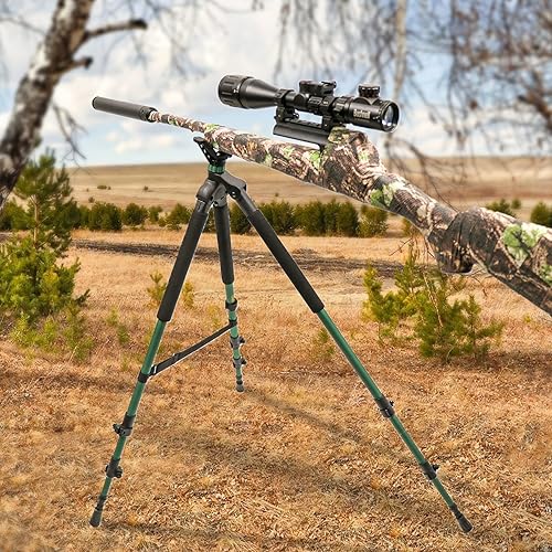 Vista 12 de HUNTPAL Hunting Tripod Shooting Stick Gun Rifle Crossbow Shooting Rest with Removable 360° Horizontal Rotation and 90° Swing Leg, Aluminum Matt