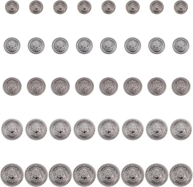 GORGECRAFT 40Pcs 5 Sizes Retro Metal Buttons Set Vintage Shank Buttons Round Shaped Antique Silver Buckles for Men Women Blazer Suits Coat Uniform Jacket Home Sewing Craft Accessories