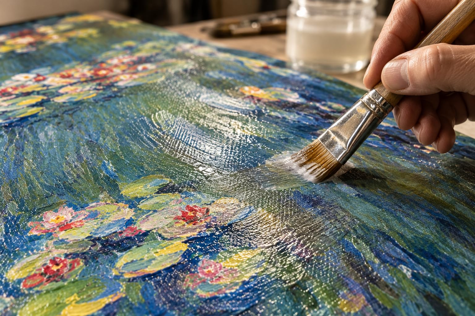 ShopArt – Cuadro efecto pinceladas – Claude Monet La Cuenca de los Nenúfares – Impresión Fine Art sobre lienzo de alta definición listo para colgar (50 x 100 cm)
