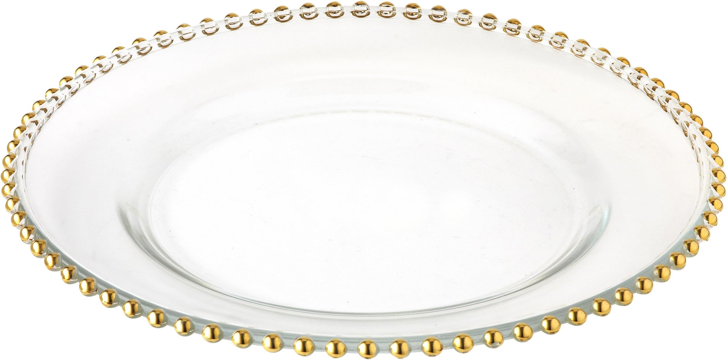 Elegance Set of 4 Glass Charger Plates with Gold Beaded Rim – Elegant Round Dinner Table Decor