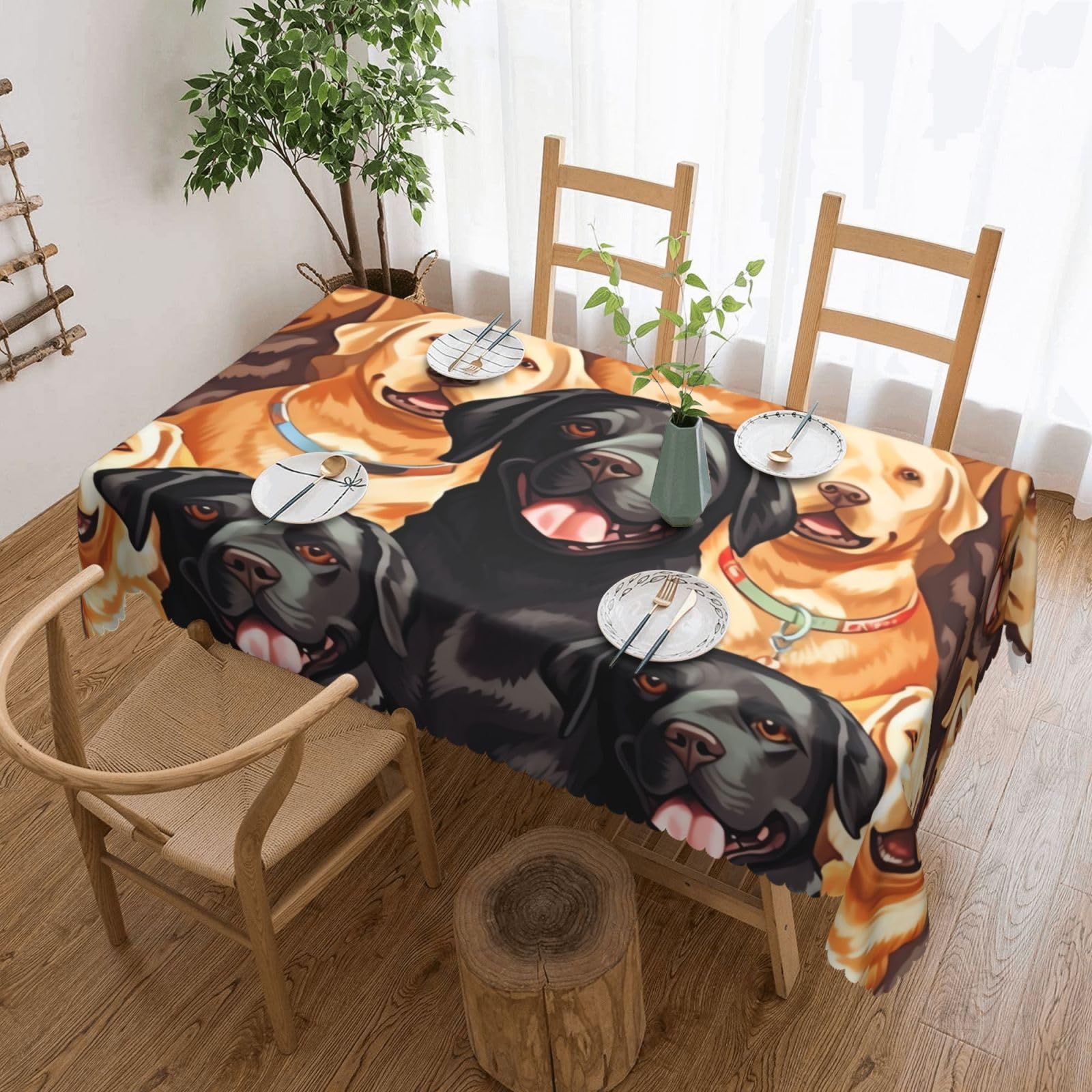 FodPand Labrador Retriever Dogs Tablecloths for Rectangle Tables 54 x 72 Inch - Reusable Washable Dining Table Clothes - Stain and Wrinkle Resistant Decorative Fabric Table Cover for Wedding Party