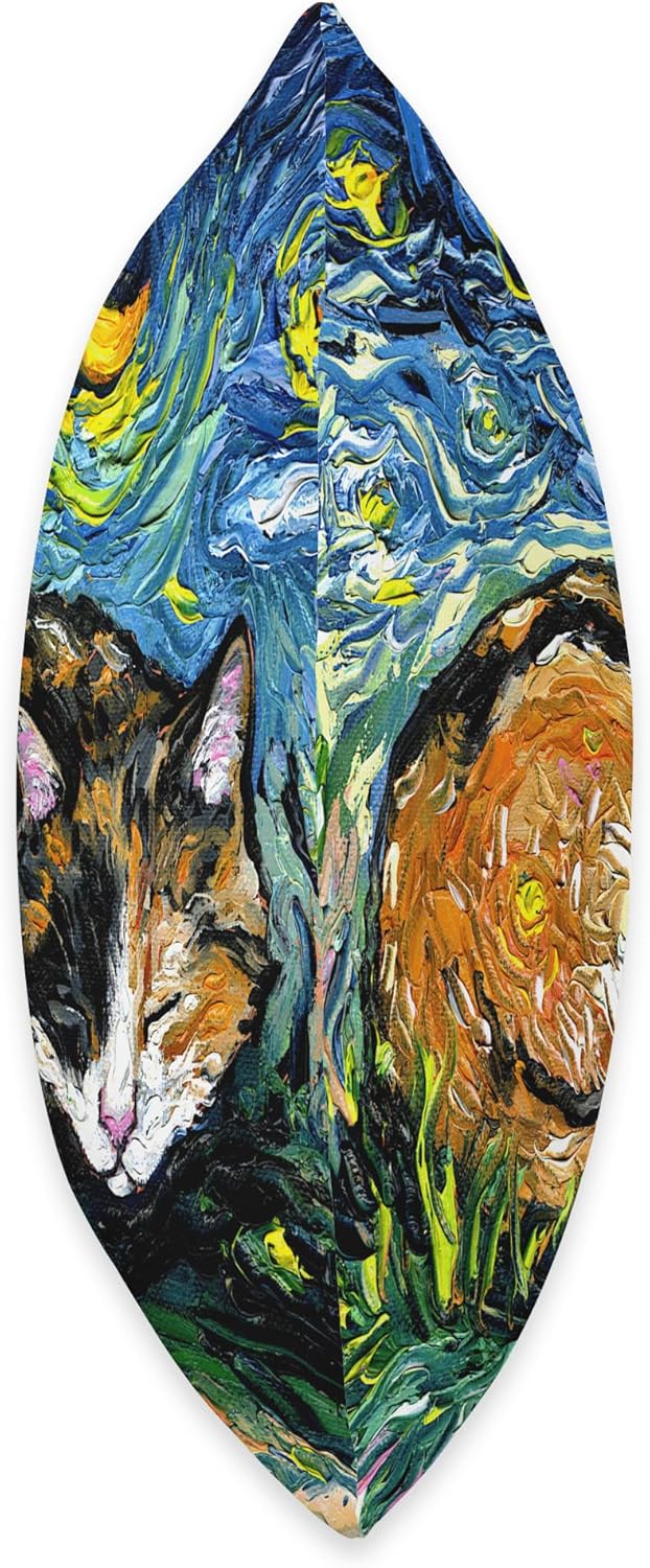 Sleeping Calico Cat Starry Night Animal Lover Pet Artwork Throw Pillow