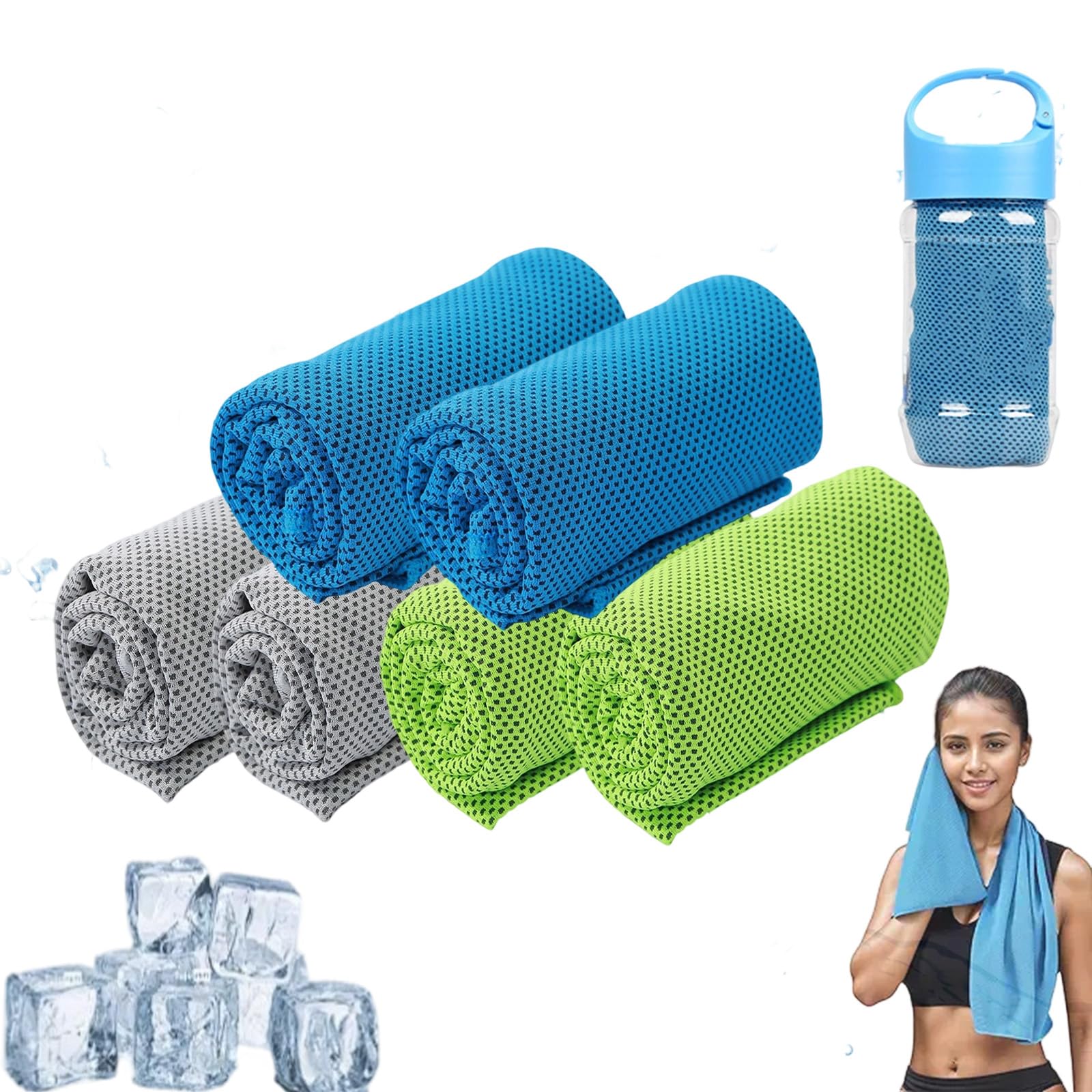 HItianya Towelnado Cool Towels & Bottle, Towelnado Ice Cooling Towel, Soft Breathable Chilly Gym Towel For Neck Face, Fast Drying Bottle Cooling Scarf Cloth for Workout (6pcsB)