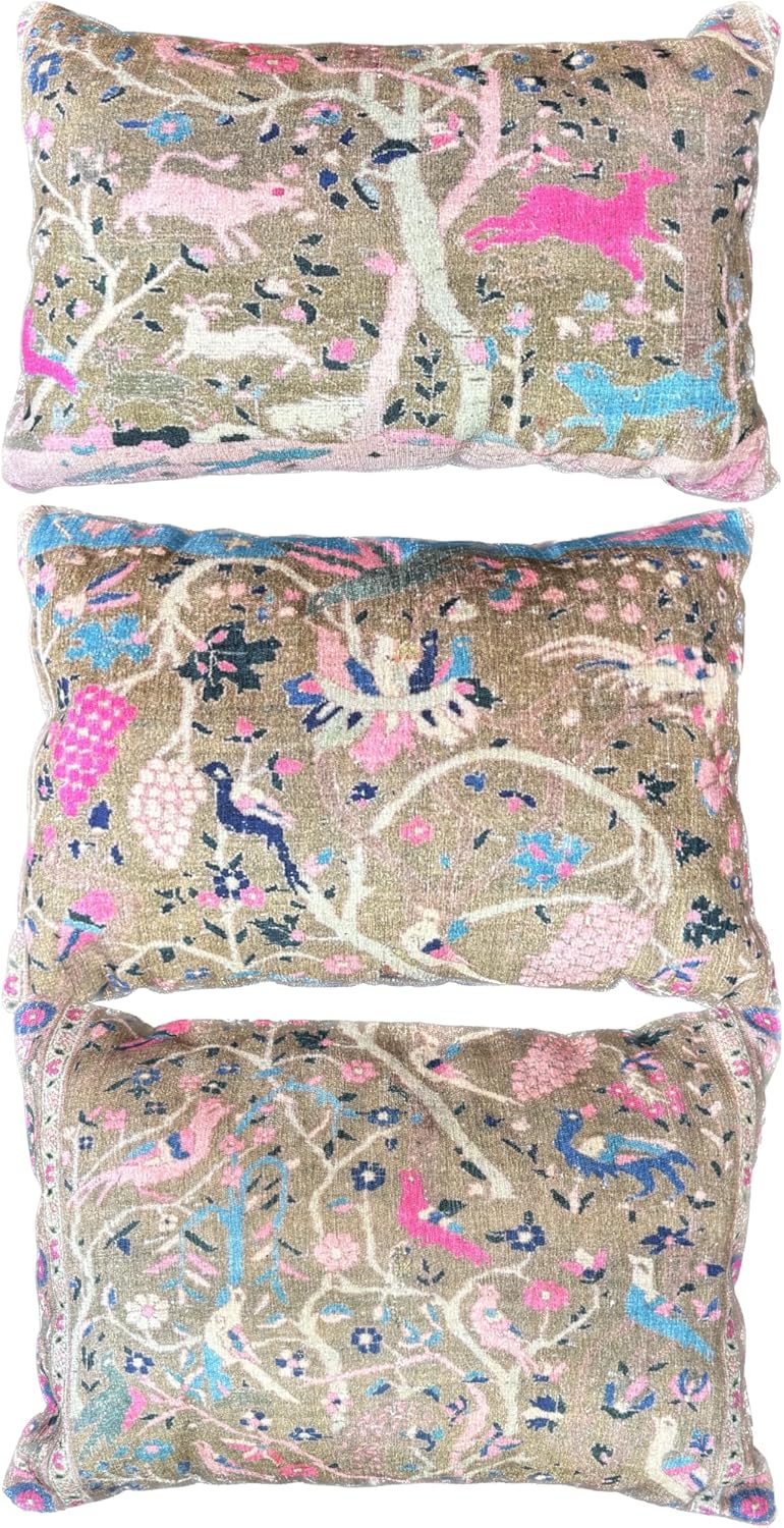 Animal Print Rug Pillow Cover All Kinds Set, Beige Brown Decorative Kilim Pillow Cover 16x24, Boho Throw Pillow Cover 16x24, Handmade Ethnic Cushion Cover (Set of 3 Style,1,2,3)