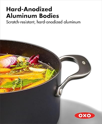 Miniatura 4 de OXO Olla profesional de 5 cuartos de galón con tapa, utensilios de cocina antiadherentes de cerámica anodizada dura, sin PFAS, asas de acero