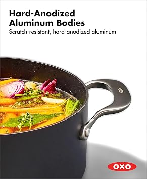 OXO Professional 5QT Stock Pot with Lid, Hard Anodized Ceramic Nonstick Cookware PFAS-Free, Stainless Steel Handles, Induction Suitable, Diamond Reinforced Coating, Dishwasher and Oven Safe, Black
