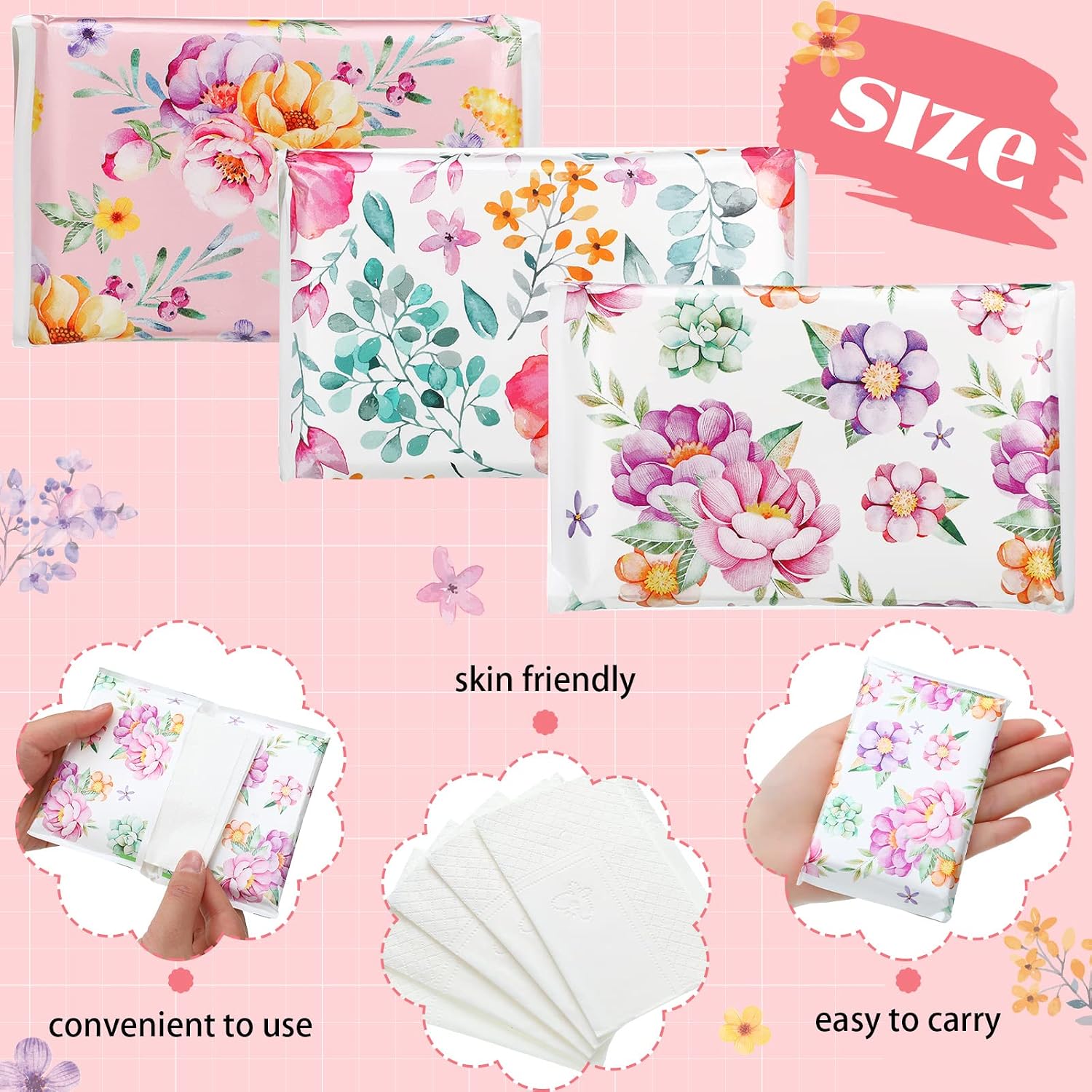 Geyee 24 Pack Travel Size Tissue Pocket Slim Pack 3 Ply,Beautiful Flowers image 3