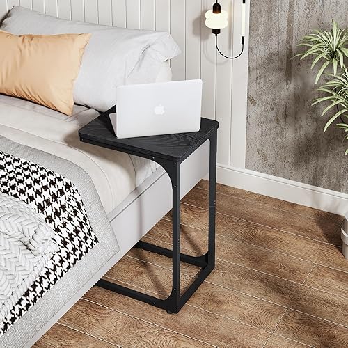 Miniatura 5 de QEEIG - Juego de 2 mesas auxiliares de mesa en forma de C, modernas, color negro (017-30B)