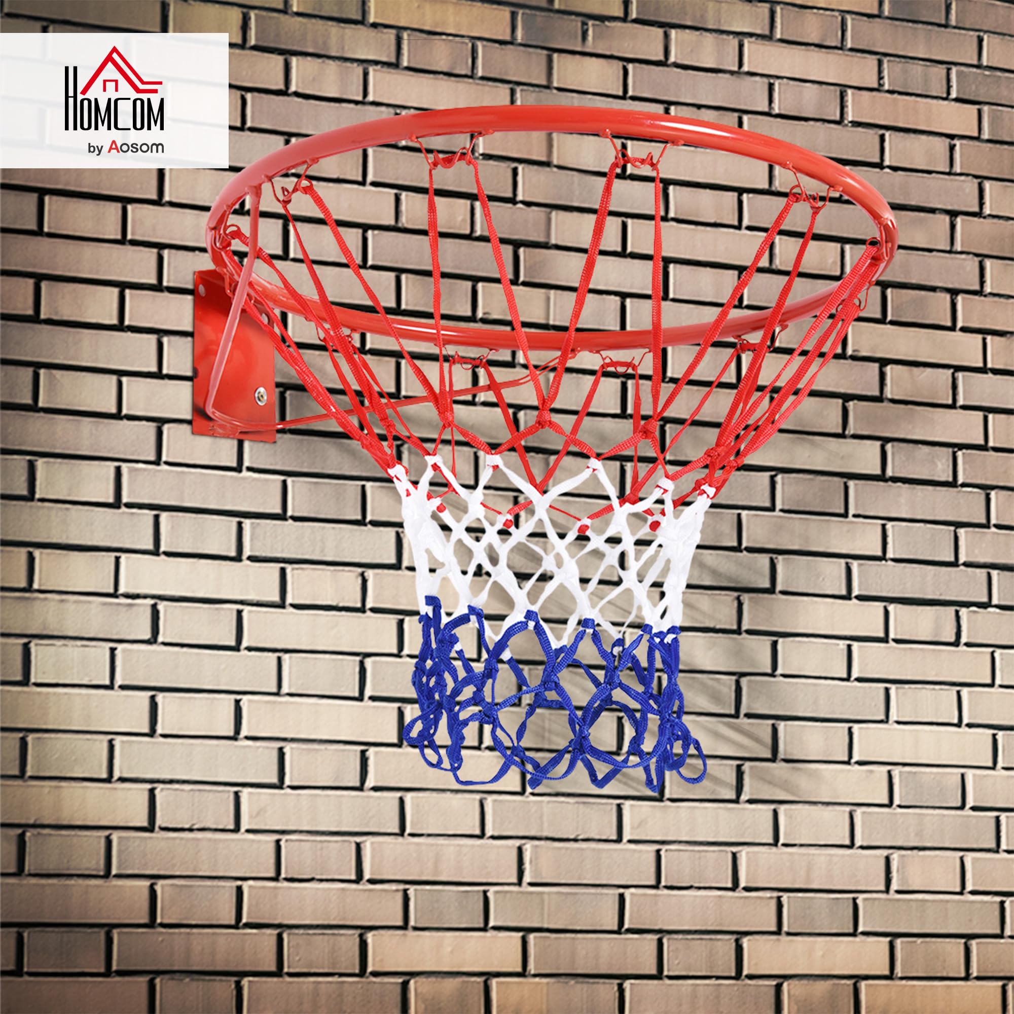 HOMCOM Canasta de Baloncesto de Pared Ø46 cm Aro de Baloncesto con Red de Baloncesto Marco Metálico y 12 Ganchos para Interior y Exterior Rojo