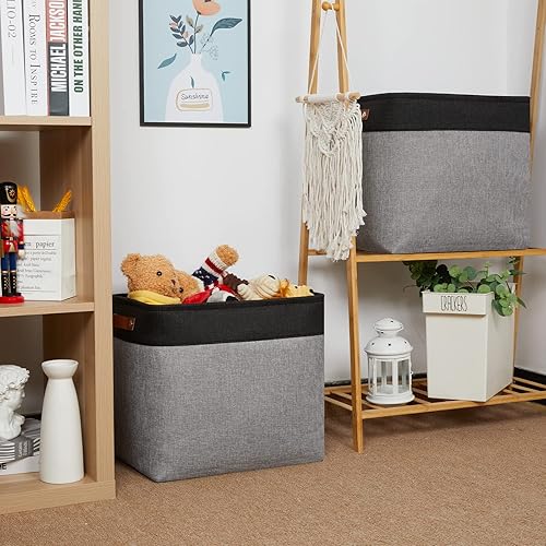 Vista 236 de HNZIGE - Canastas pequeñas de tela para organización (paquete de 6) canastas plegables de almacenamiento para estantes, armarios, lavandería, Asas