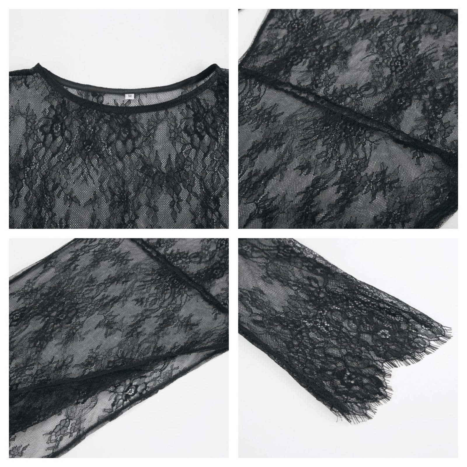 Femmes Dentelle Long Blouse Tops Sexy Voir À Travers Maille À Manches Longues Haut Split Y2K Robe Chemise