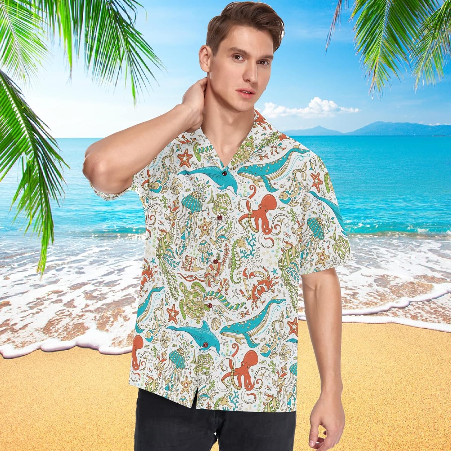 visesunny Mens Casual Button Down Short Sleeve Hawaiian Shirt Aloha Shirt - Image 5